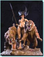 Sensual Cave Girl and the Saber-tooth Cats Statue